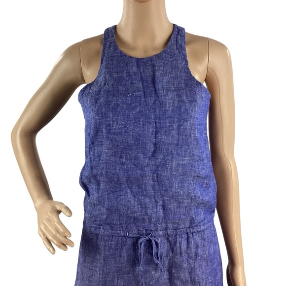 Joie Diega Linen Drawstring Tank Dress Plaza Blue XXS - Picture 2 of 7